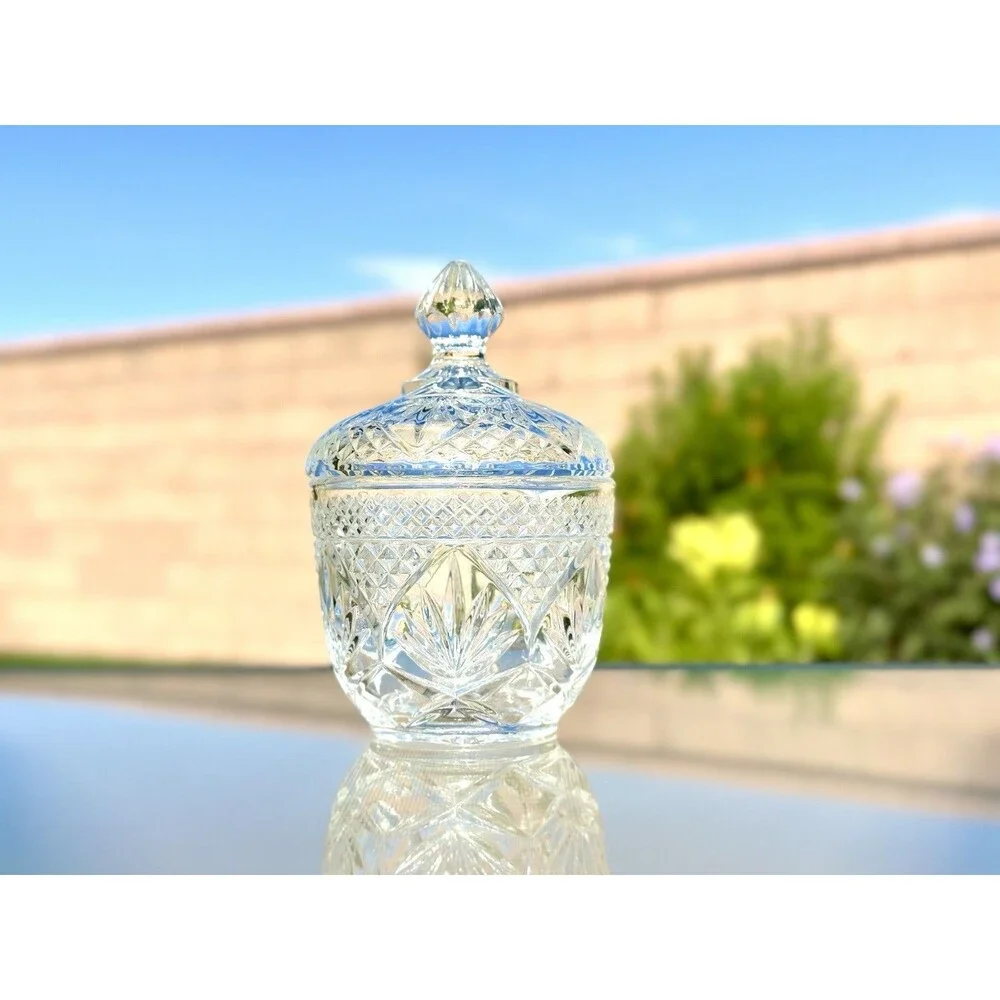 Anchor Hocking Sugar Bowl Clear Glass Wexford Diamond Pattern With Lid 5.5